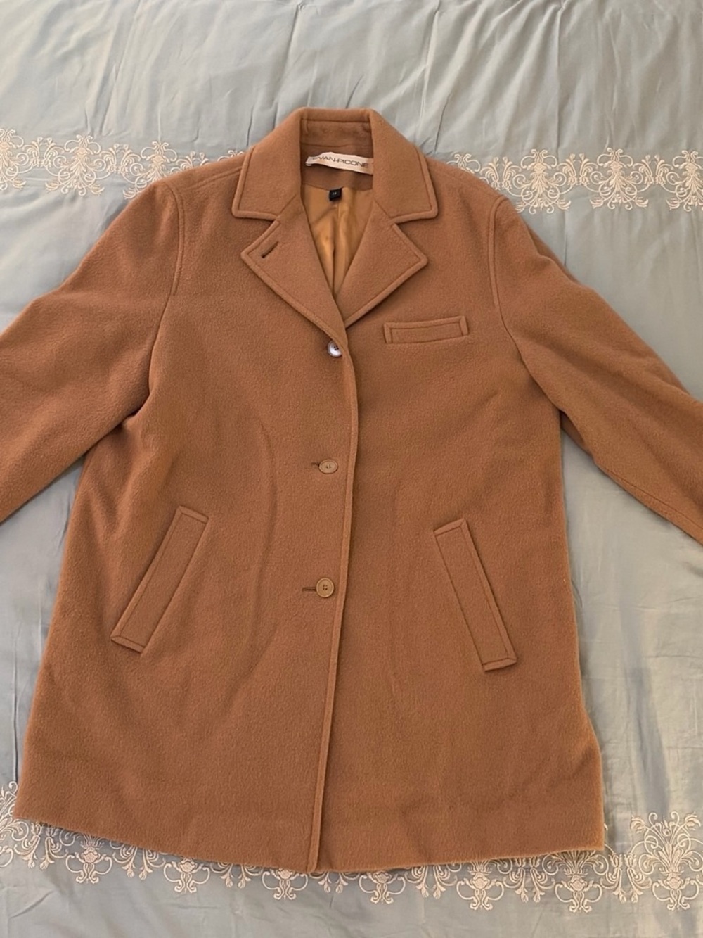 Evan Picone Camel Brown Wool-Blend Pea Coat - Picture 2 of 7